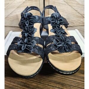Clarks Merliah Sheryl Black Floral Slingback Wedge Sandals 9.5M 26165937  #548